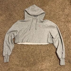 Gray Cropped Champion Hoodie